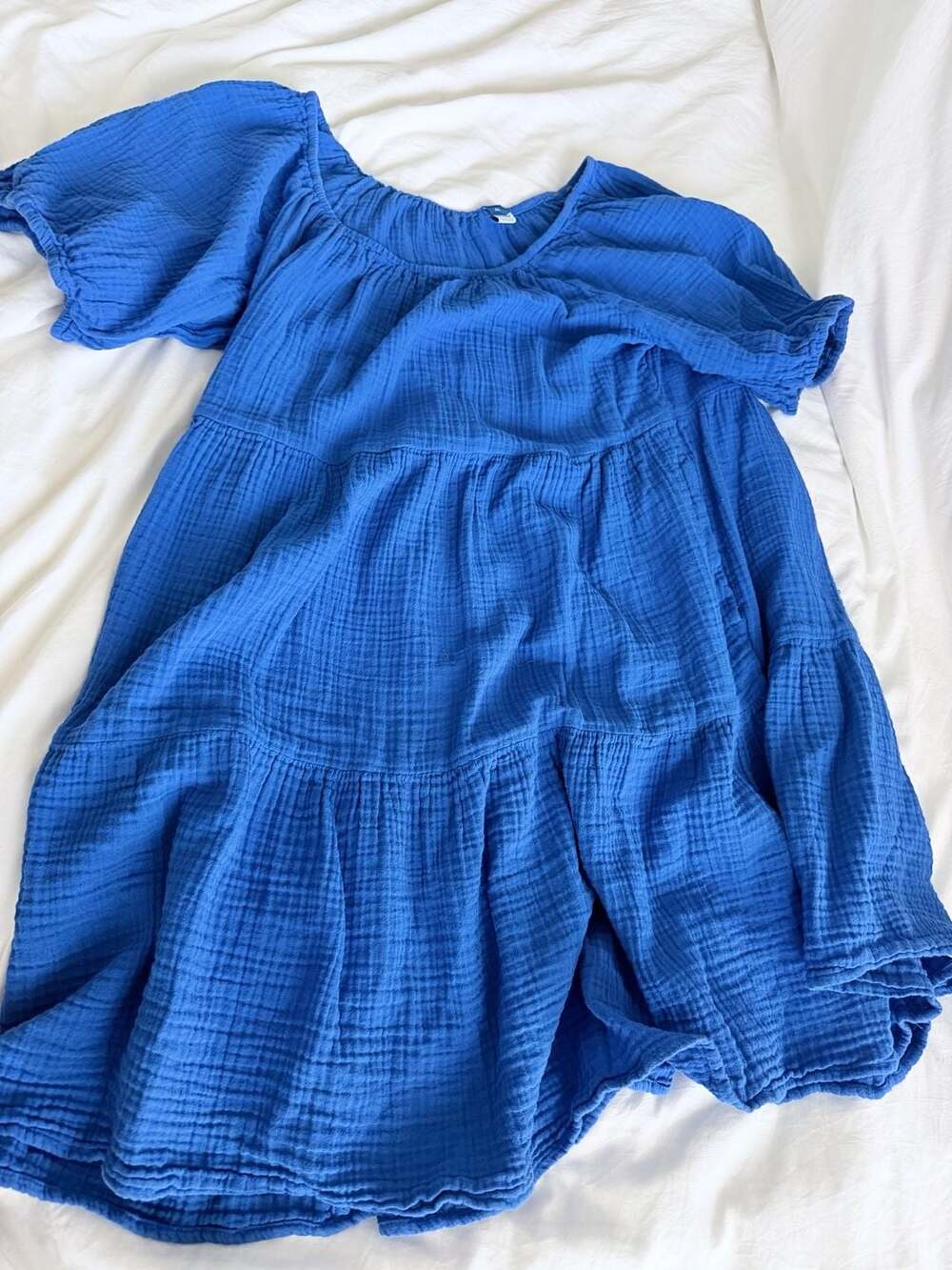 Old Navy Blue Puff-Sleeve Tiered Mini Swing Dress XL